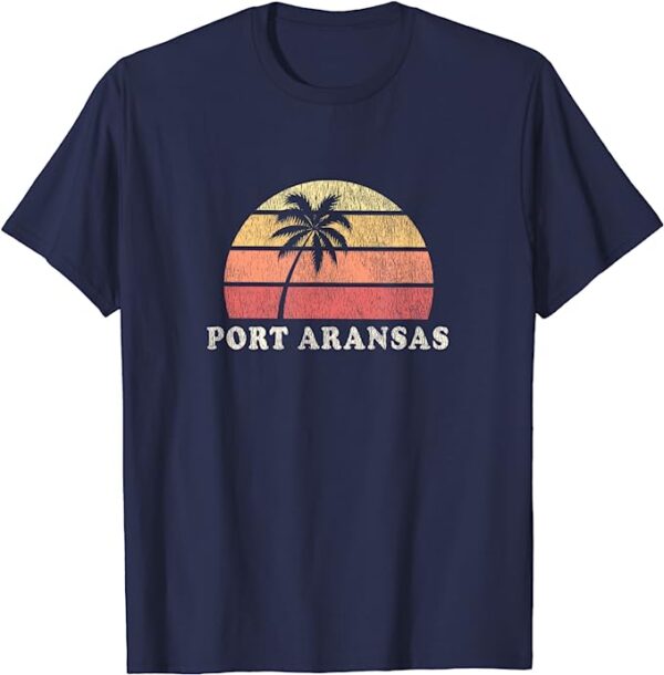 Port Aransas Good Vibes 70s Sunset Palm Tree T-Shirt